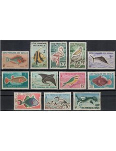 SOMALIA FRANCESE 1959-60 Fauna, pesci e uccelli 12v MNH**