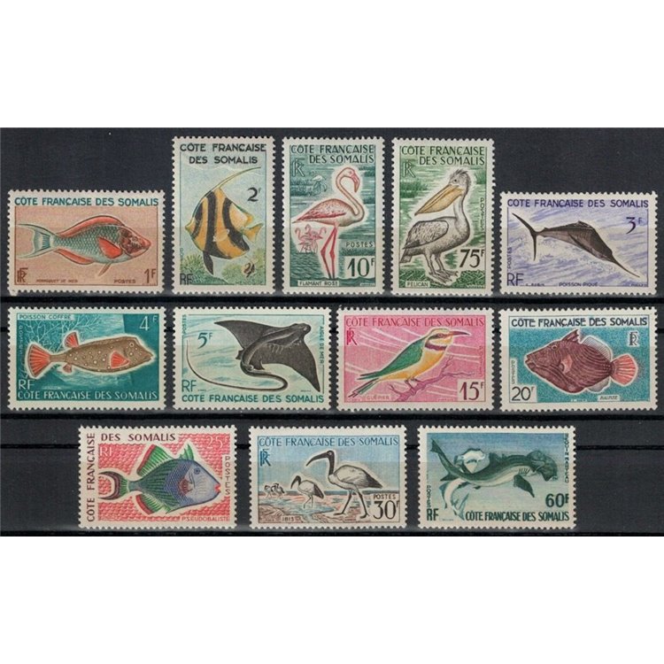 FRENCH SOMALIA 1959-60 Fauna, fish and birds 12v MNH**