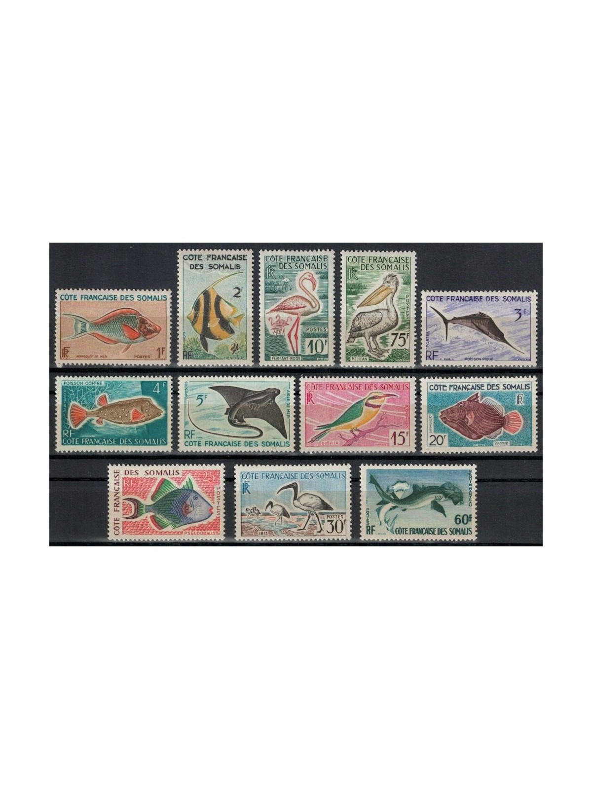 FRENCH SOMALIA 1959-60 Fauna, fish and birds 12v MNH**