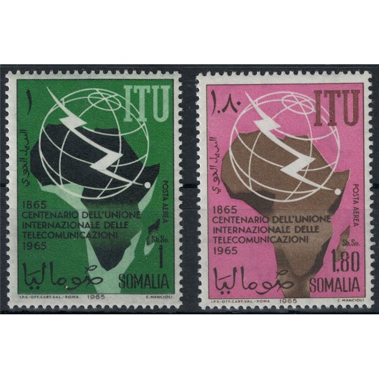 SOMALIA 1965 Centenario UIT, posta aerea 2v MNH**