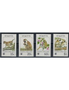 ST. KITTS 1986 WWF, Green Monkey 4v MNH**