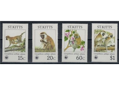 ST. KITTS 1986 WWF, Green Monkey 4v MNH**