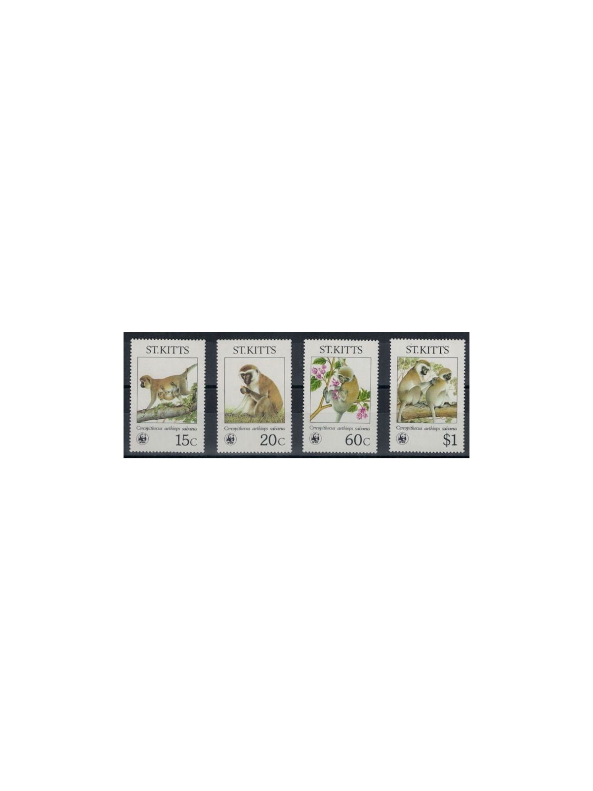 ST. KITTS 1986 WWF, Green Monkey 4v MNH**