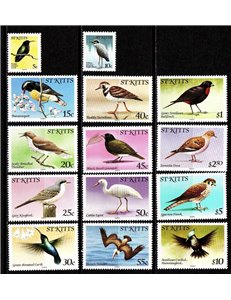ST. KITTS 1981 Serie ordinaria, uccelli (I) 14v MNH**