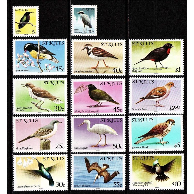 ST. KITTS 1981 Serie ordinaria, uccelli (I) 14v MNH**