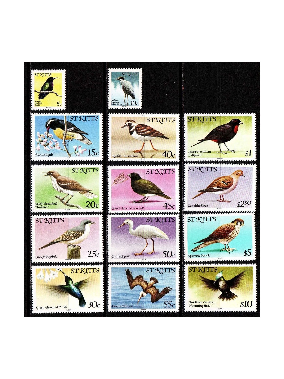ST. KITTS 1981 Ordinary set, birds (I) 14v MNH**