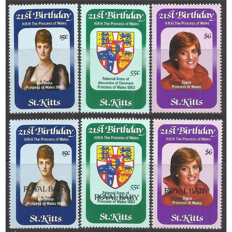 ST. KITTS 1982 Anniversary Diana + Royal baby 6v MNH**