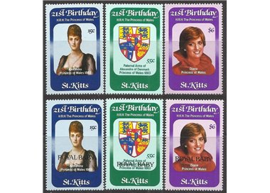ST. KITTS 1982 Anniversario Diana + Royal baby 6v MNH**