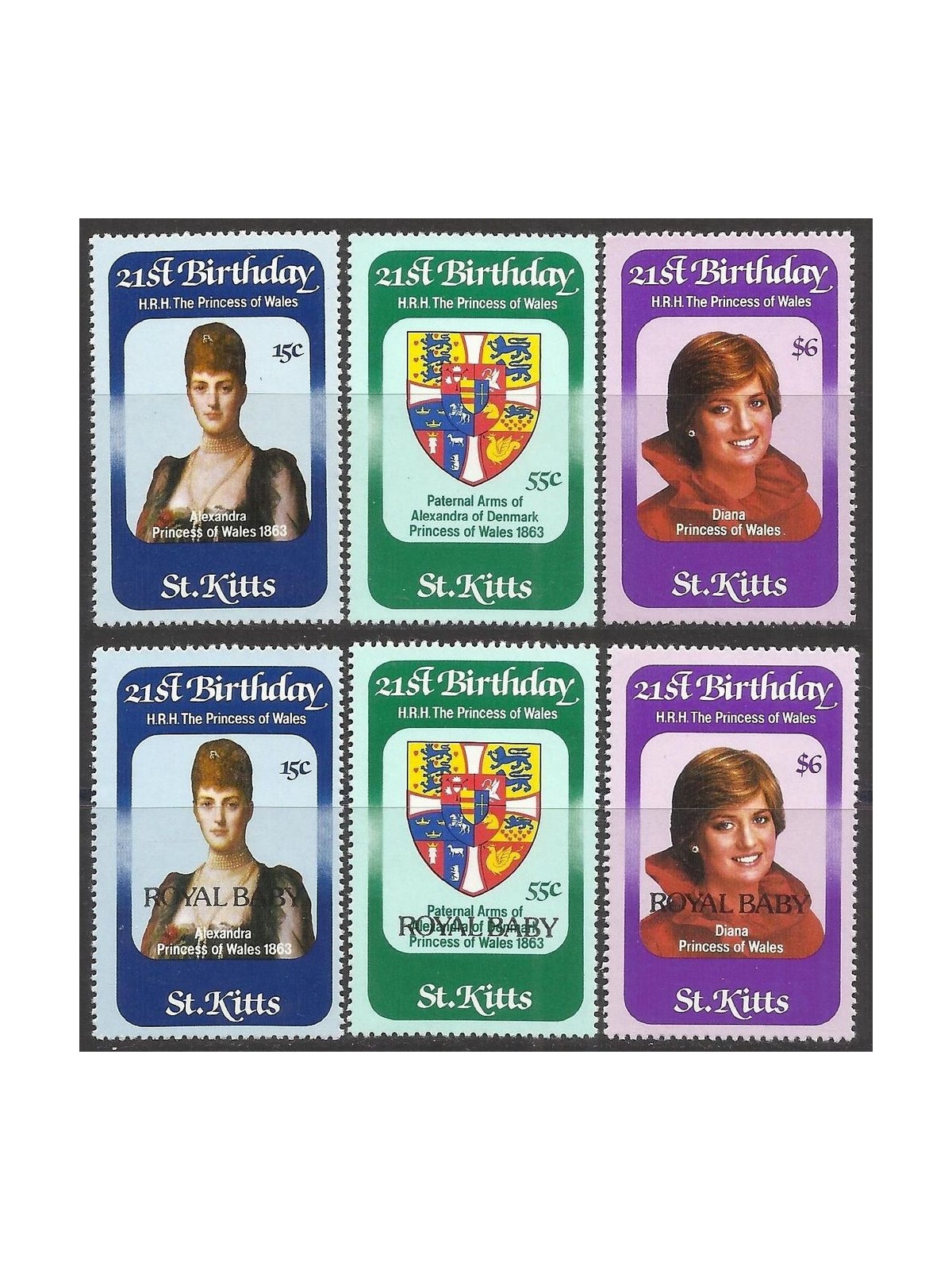 ST. KITTS 1982 Anniversary Diana + Royal baby 6v MNH**