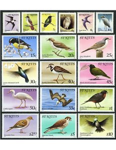 ST. KITTS 1982 Serie ordinaria, uccelli - Birds 18v MNH**