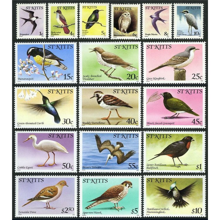 ST. KITTS 1982 Ordinary series, birds - Birds 18v MNH**