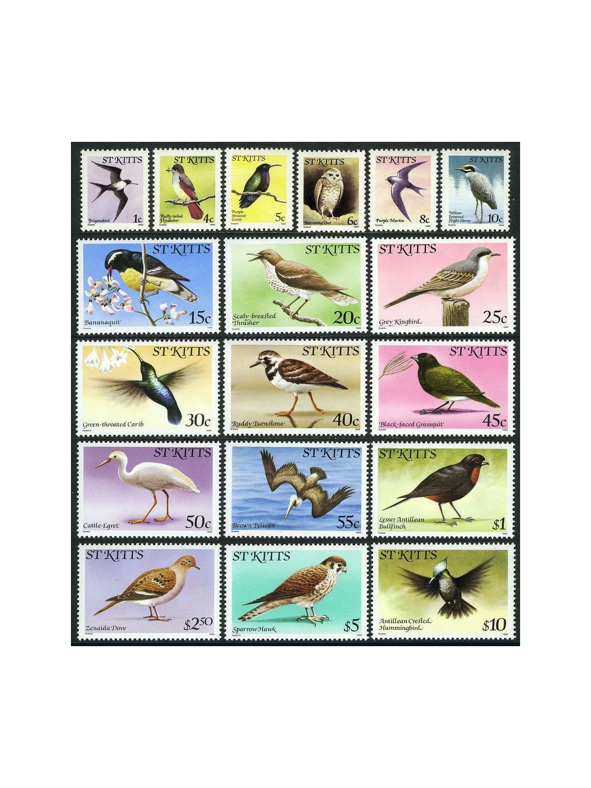 ST. KITTS 1982 Serie ordinaria, uccelli - Birds 18v MNH**