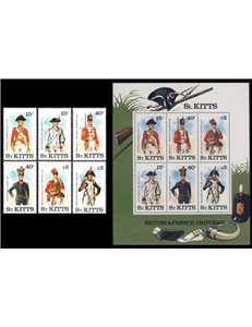 ST. KITTS 1987 Uniformi militari - Military uniforms 6v + 1 BF MNH**
