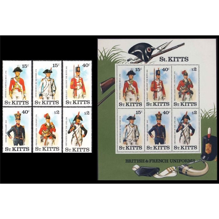 ST. KITTS 1987 Uniformi militari - Military uniforms 6v + 1 BF MNH**