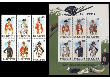 ST. KITTS 1987 Military uniforms - Military uniforms 6v + 1 s/s MNH**