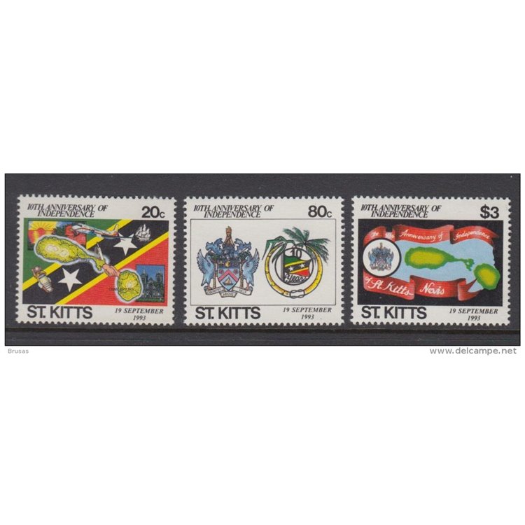 ST. KITTS 1993 Independence anniversary - 10 years independence 3v MNH**