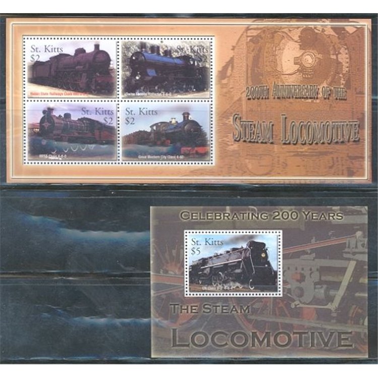 ST. KITTS 2004 Trains, locomotives 4v + 1 s/s MNH**