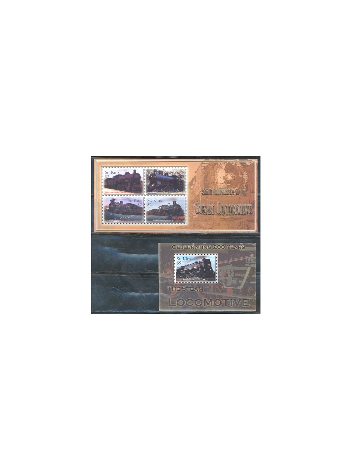 ST. KITTS 2004 Trains, locomotives 4v + 1 s/s MNH**
