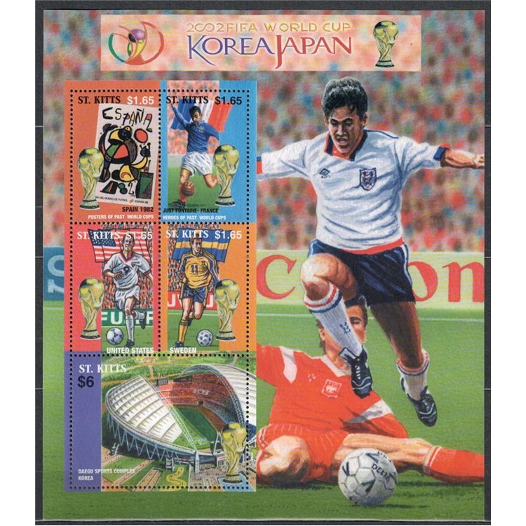 ST. KITTS 2002 World Cup Football 5v in foglietto MNH**