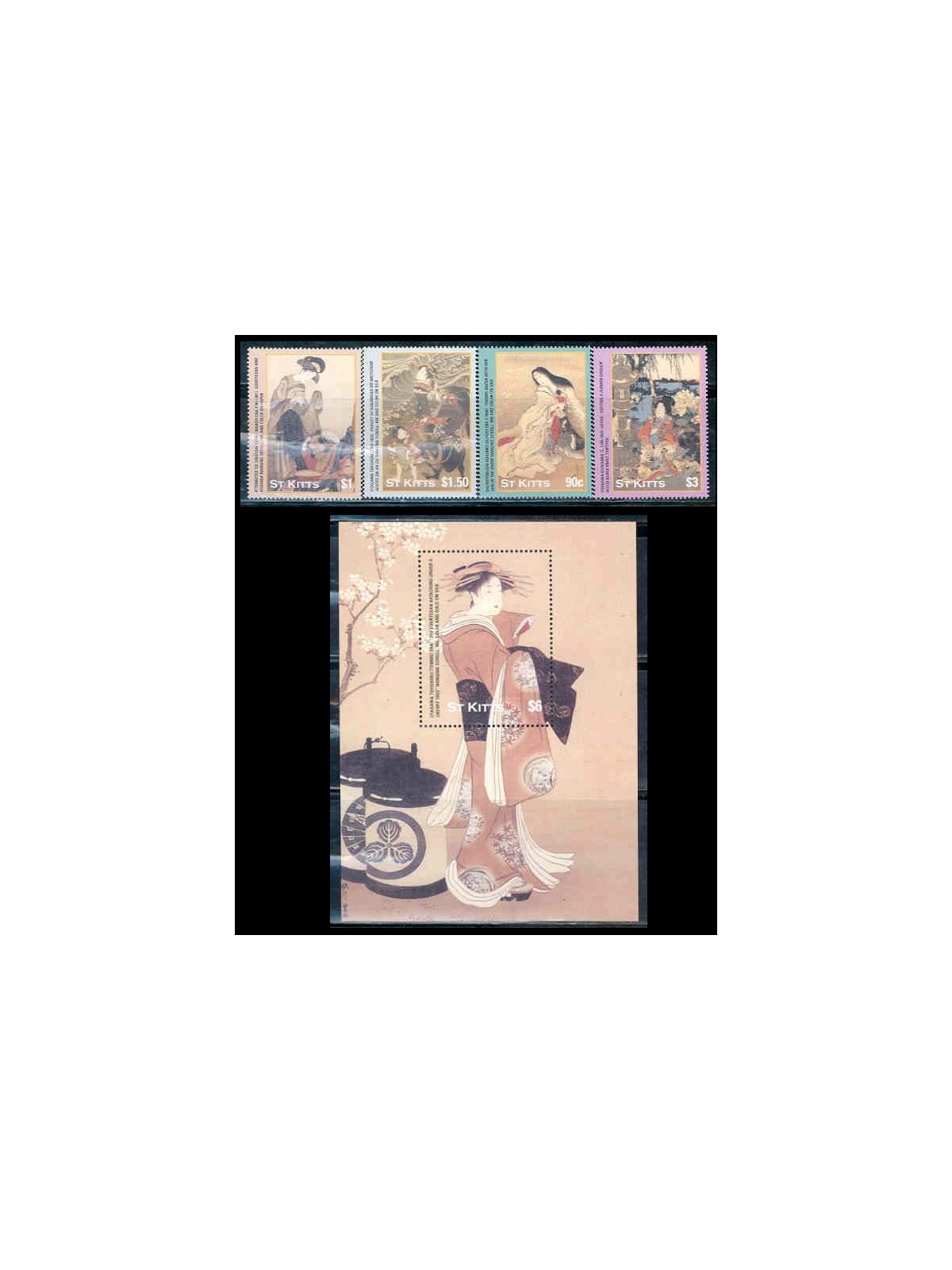 ST. KITTS 2003 Japanese art 4v + 1 s/s MNH**