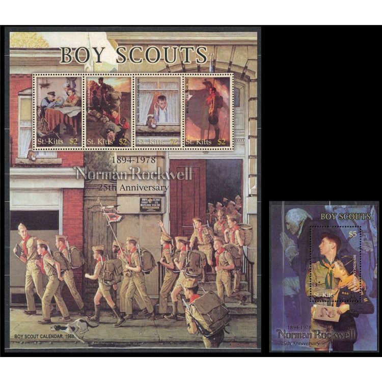 ST. KITTS 2003 Norman Rockweel, scouting 4v + 1 s/s MNH**