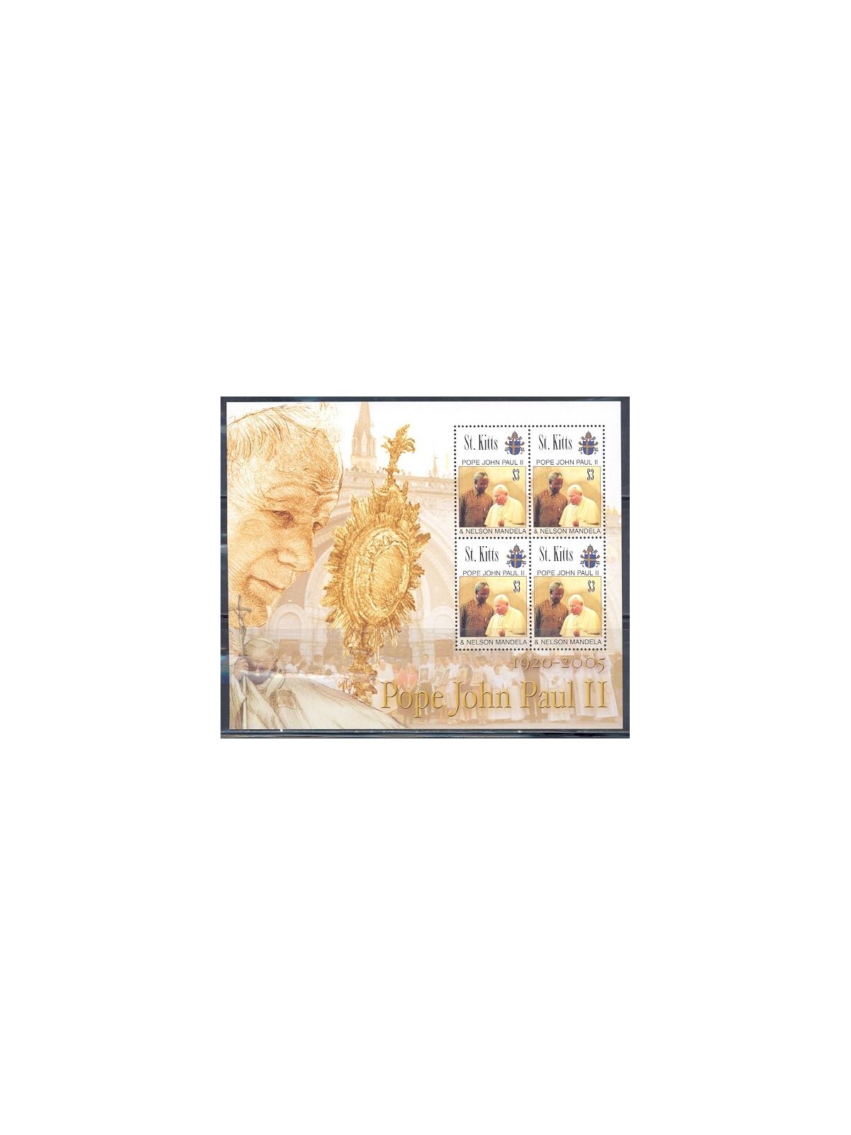 ST. KITTS 2005 Pope John Paul II & Nelson Mandela 4v in minifoglio MNH**