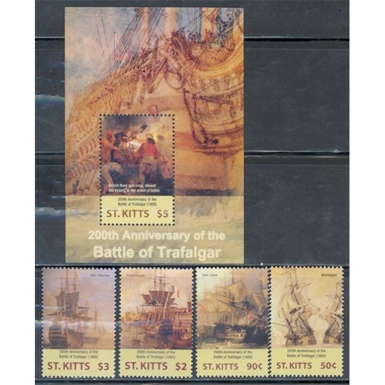 ST. KITTS 2005 Battle of Trafalgar 4v + 1 BF MNH**