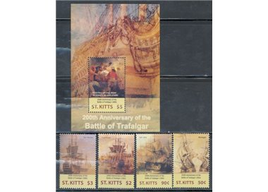 ST. KITTS 2005 Battle of Trafalgar 4v + 1 BF MNH**