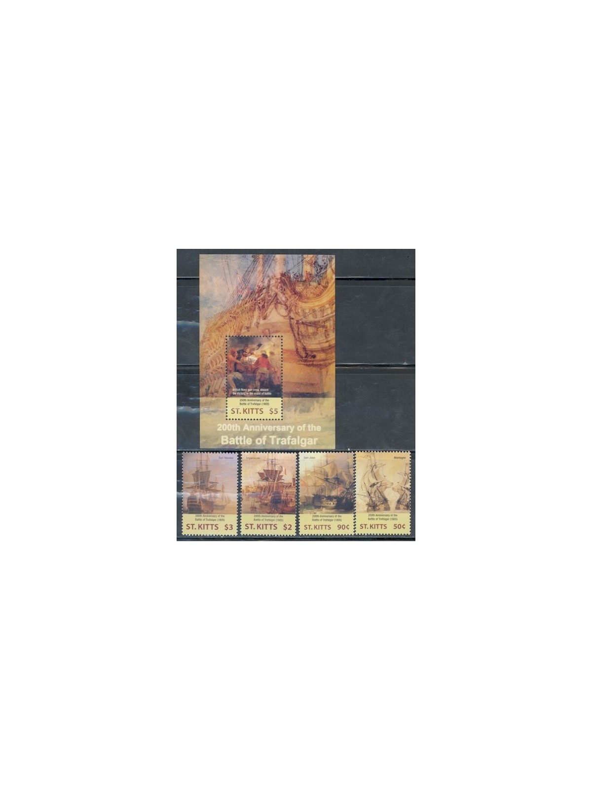 ST. KITTS 2005 Battle of Trafalgar 4v + 1 s/s MNH**