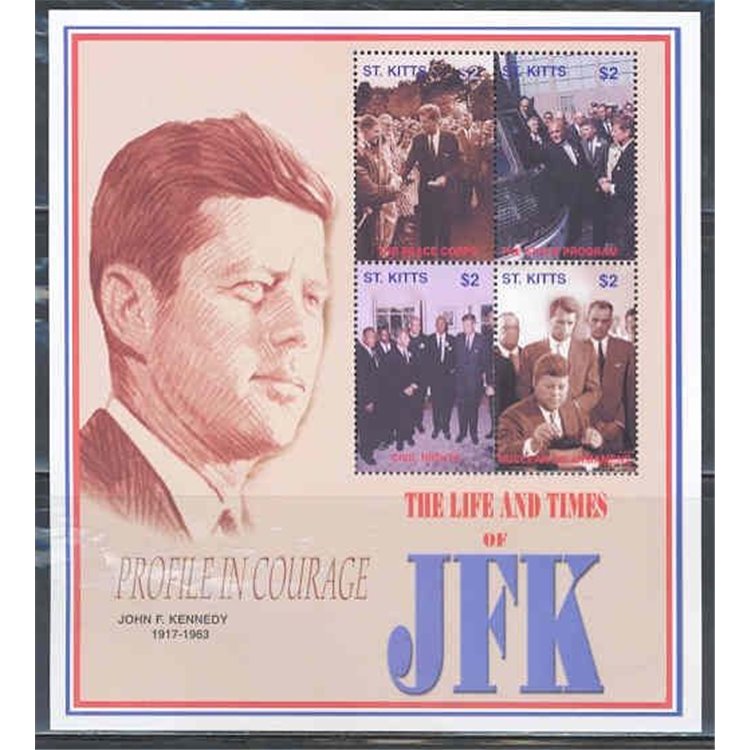 ST. KITTS 2002 John F. Kennedy (I) 4v in foglietto MNH**