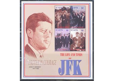 ST. KITTS 2002 John F. Kennedy (I) 4v in foglietto MNH**