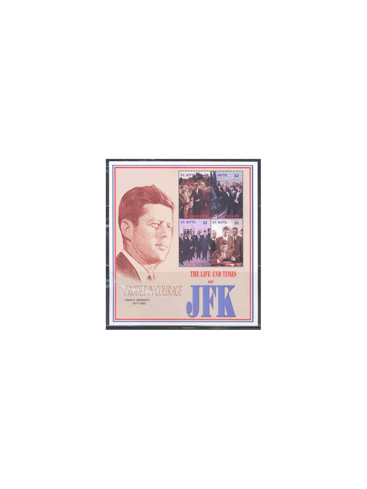ST. KITTS 2002 John F. Kennedy (I) 4v in foglietto MNH**