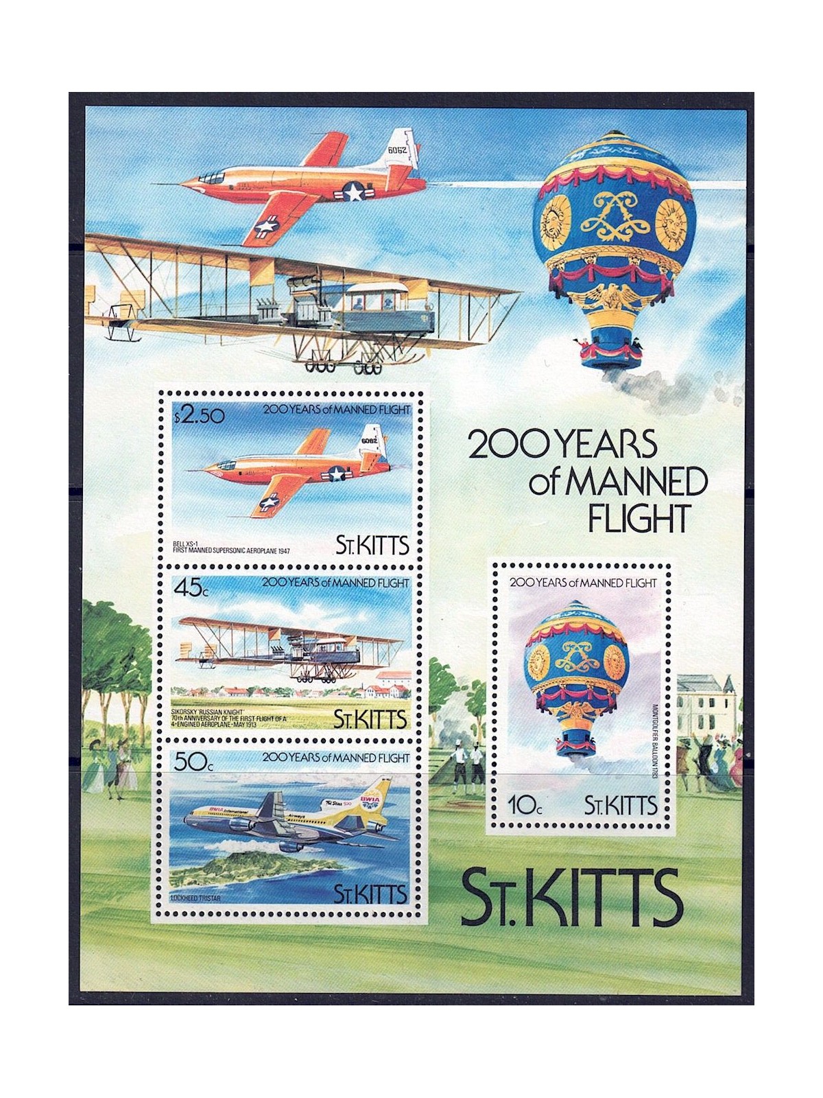 ST. KITTS 1983 Bicentenary of s/s MNH aviation**