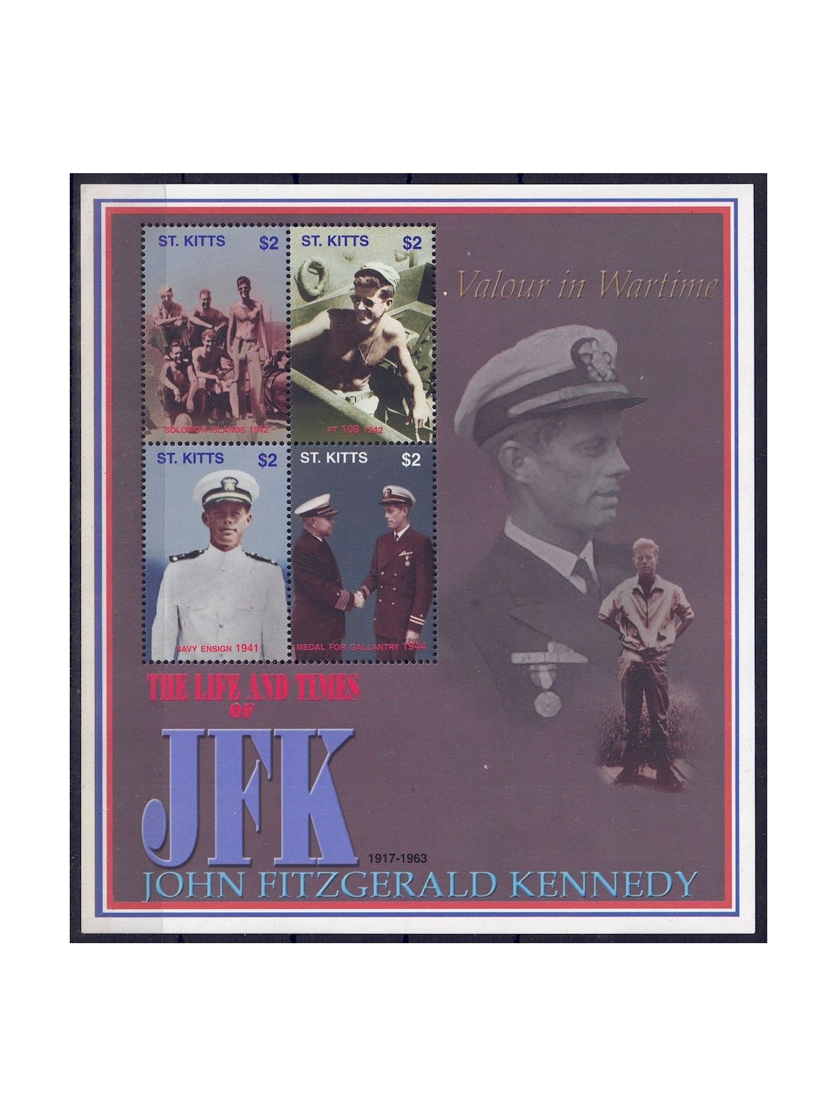 ST. KITTS 2002 John F. Kennedy (II) 4v in MNH sheet**