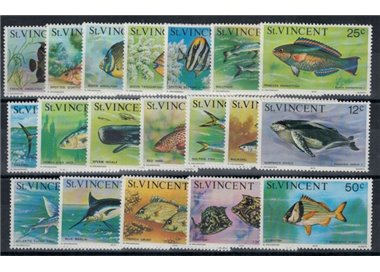 ST. VINCENT 1975 Definitives, Fish 19v MNH**