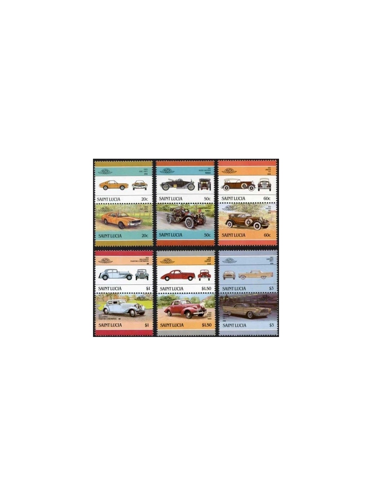 ST. LUCIA 1986 Cars - Automobiles 4th Series 6x2v MNH**