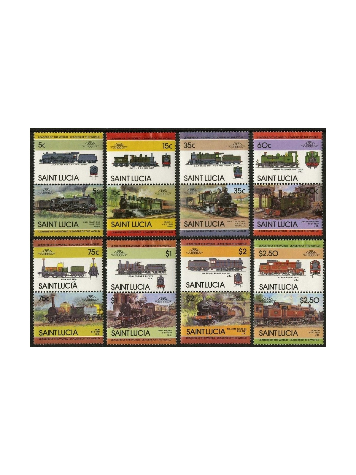 ST. LUCIA 1985 Treni, locomotive 16v MNH**