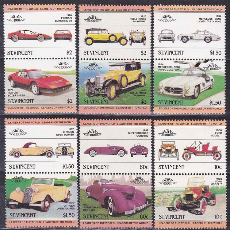 ST. VINCENT 1983 Cars - Automobiles 6x2v MNH**