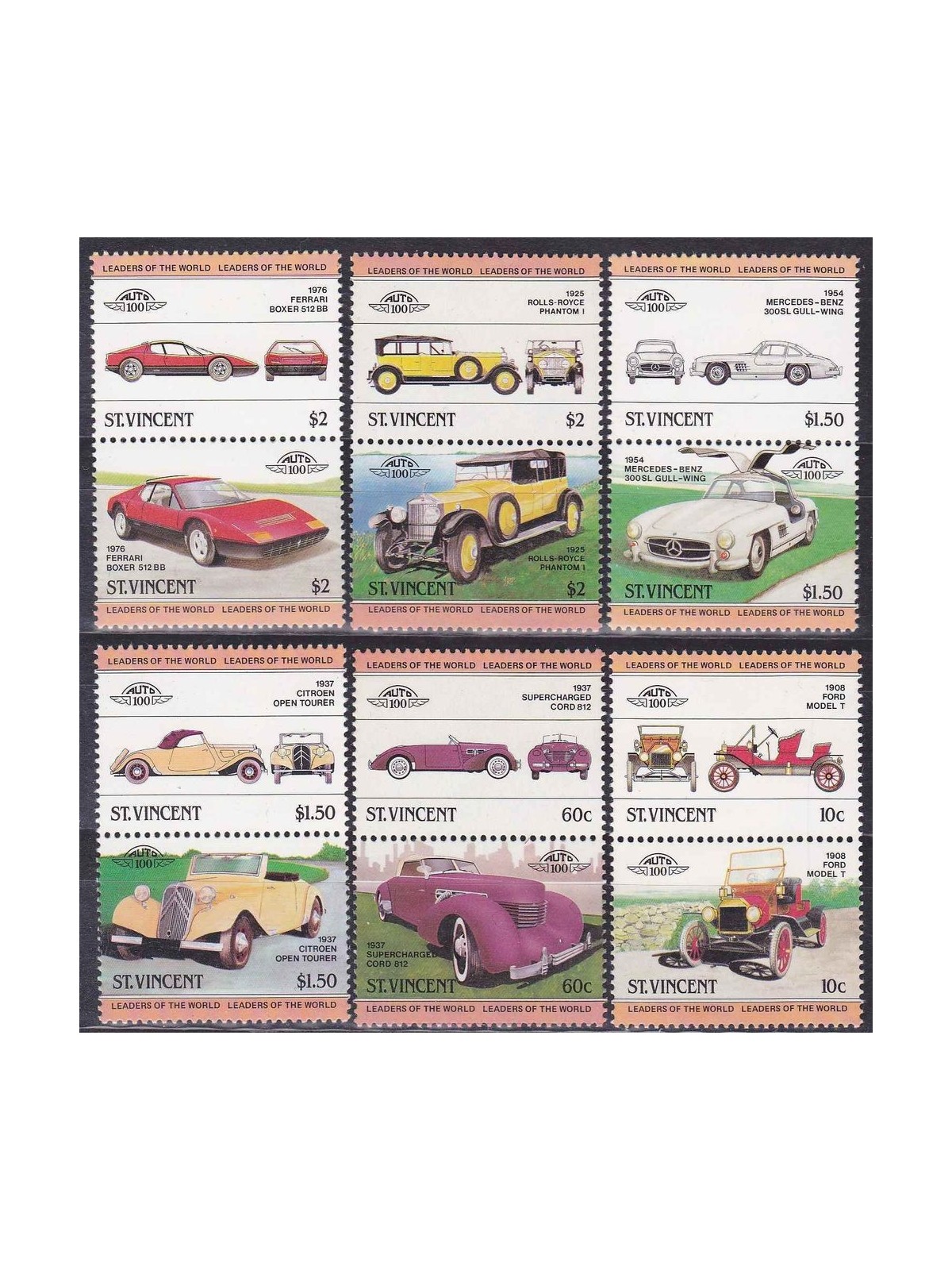 ST. VINCENT 1983 Cars - Automobiles 6x2v MNH**