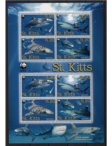 ST. KITTS 2007 Tiger Sharks 1 minifoglio di 8v MNH**