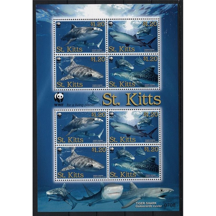 ST. KITTS 2007 Tiger Sharks 1 sheetlet of 8v MNH**
