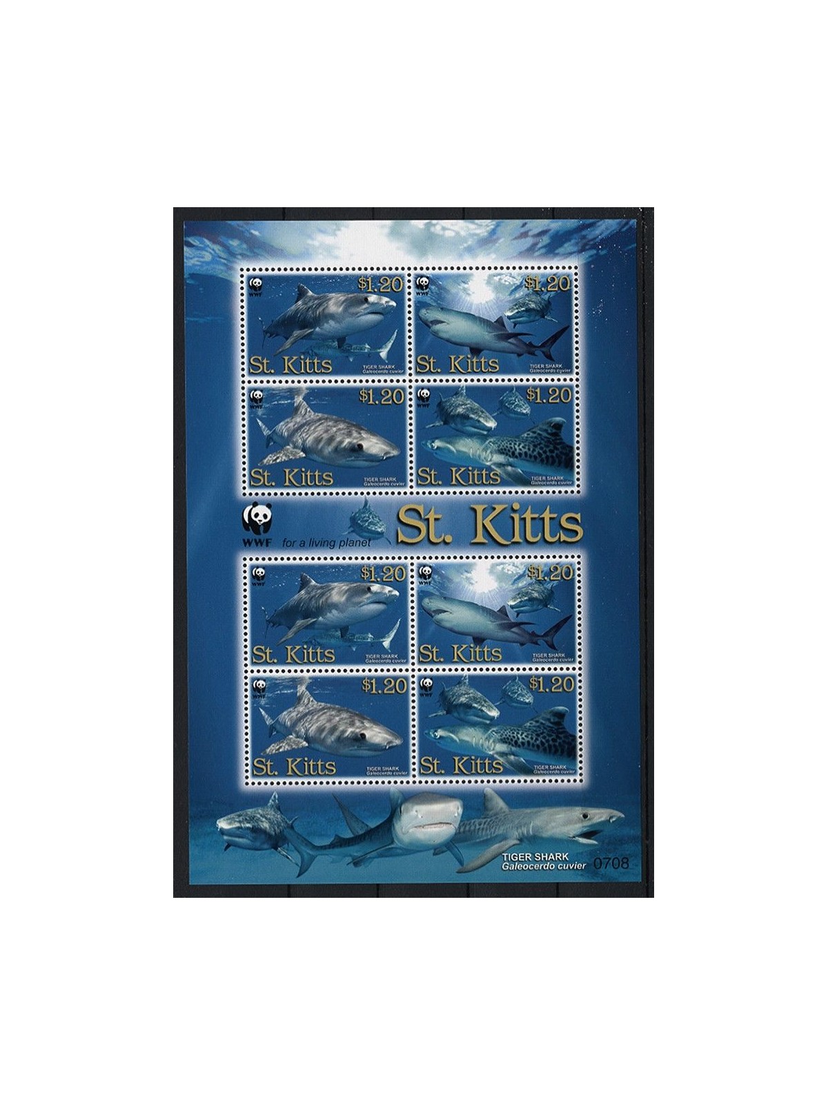 ST. KITTS 2007 Tiger Sharks 1 minifoglio di 8v MNH**
