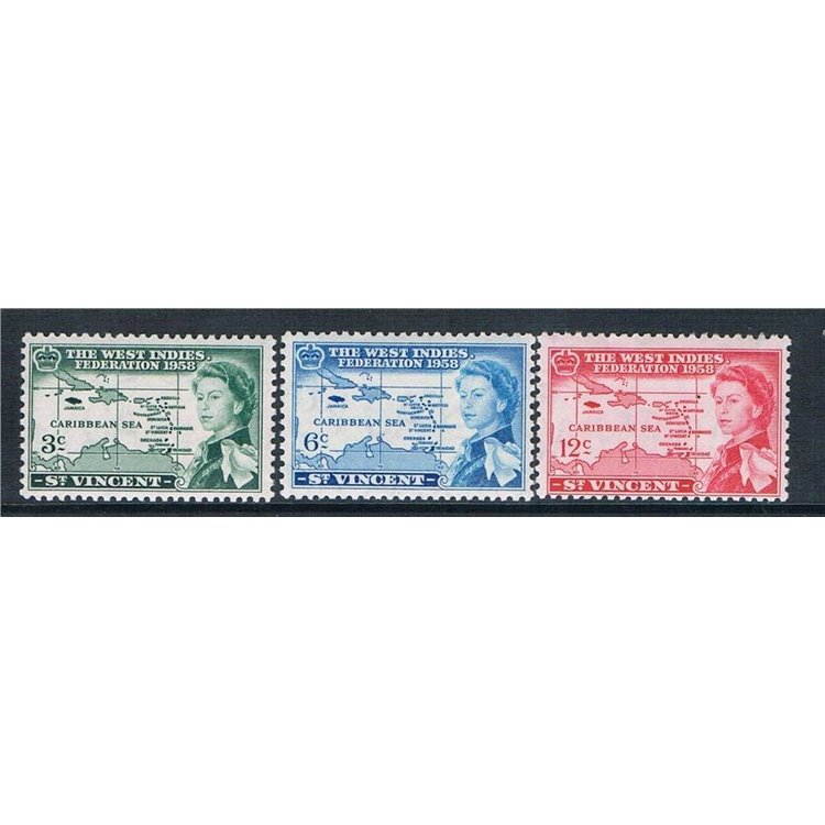 ST. VINCENT 1958 West Indies federation 3v MNH**