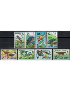 ST. VINCENT 1969-73 Serie ordinaria, uccelli 8v MNH**