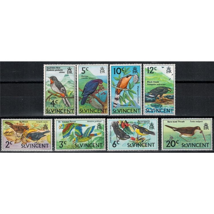 ST. VINCENT 1969-73 Serie ordinaria, uccelli 8v MNH**
