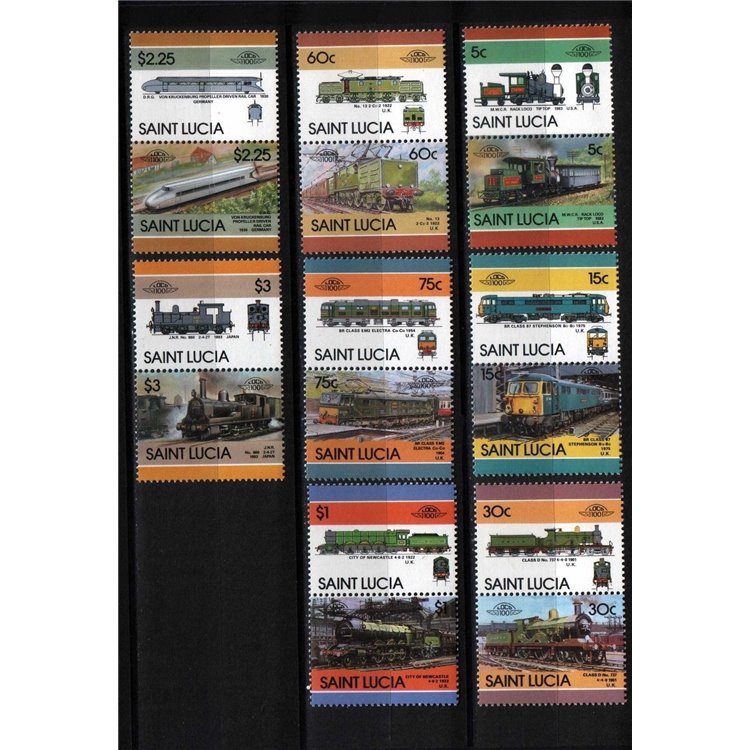 ST. LUCIA 1986 Trains, locomotives 16v MNH**