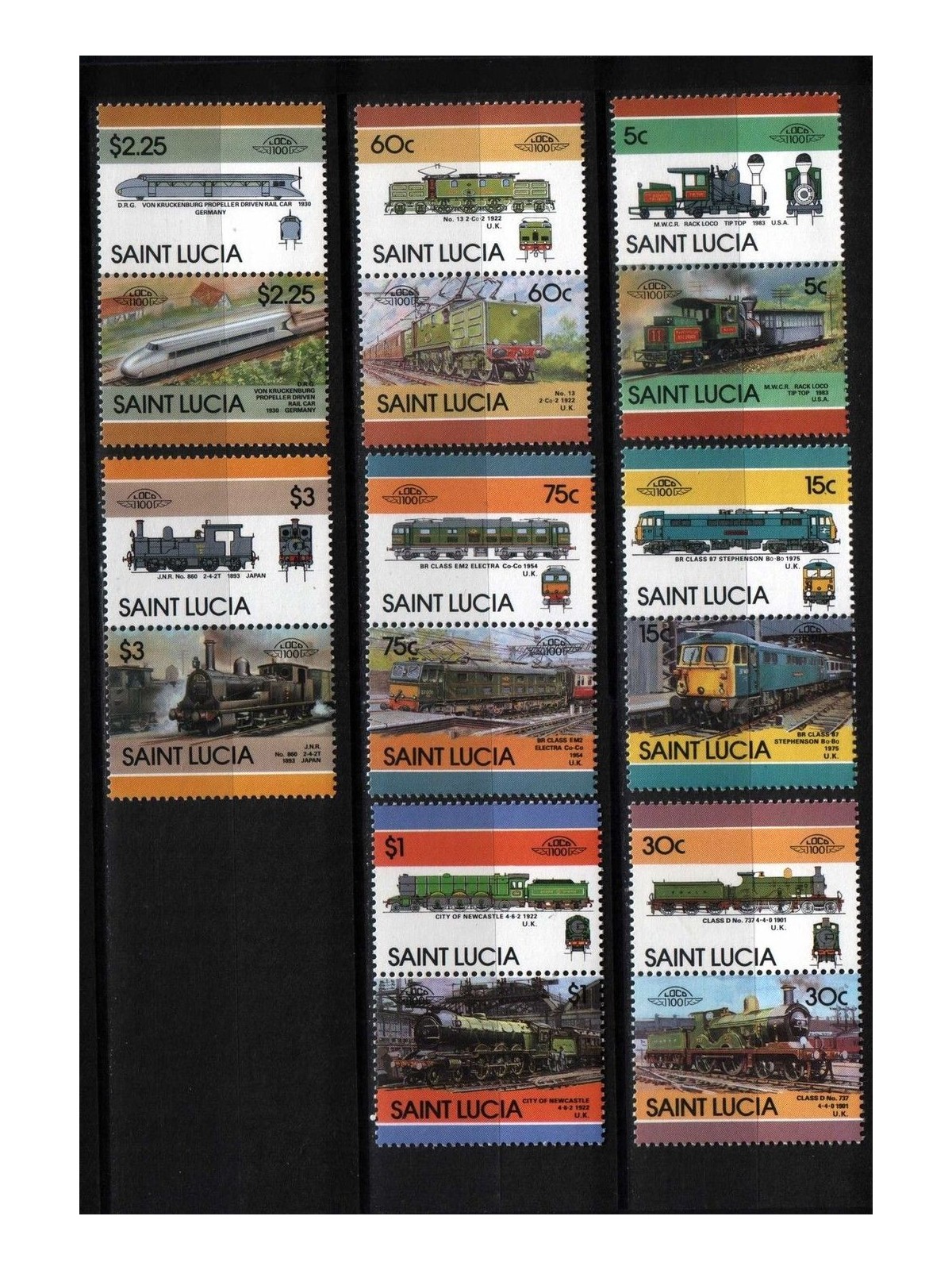 ST. LUCIA 1986 Trains, locomotives 16v MNH**