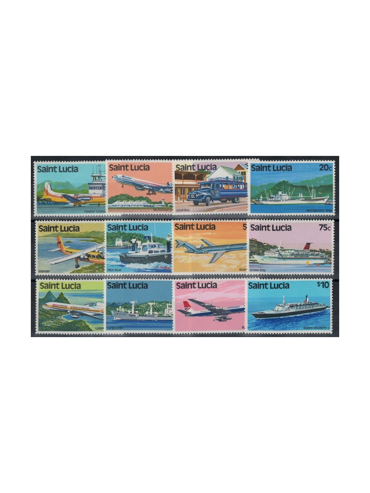 ST. LUCIA 1980 Serie ordinaria, mezzi di trasporto 12v MNH**