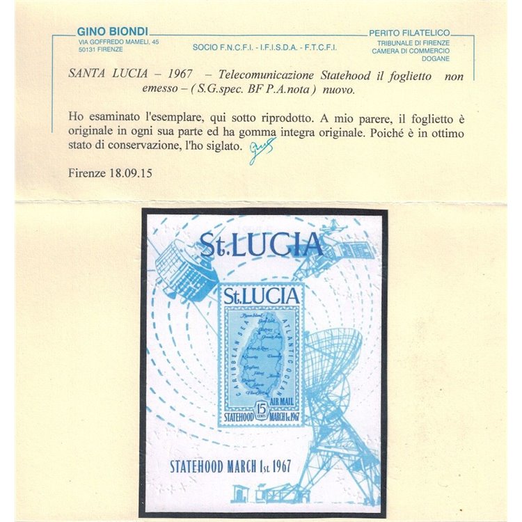 ST. LUCIA 1967 Associated Statehood (non emesso) BF MNH** ©