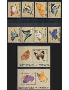 TANZANIA 1988 Fauna, farfalle 8v + 2 BF MNH**
